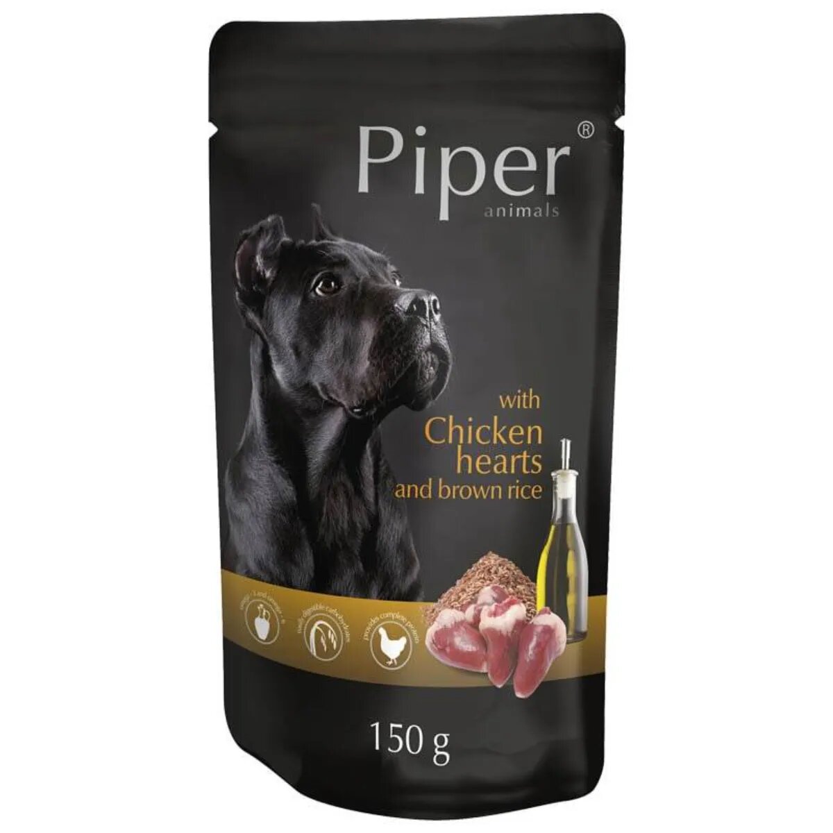 Piper Animals XS-XL Inimi de Pui și orez brun plic hrană umedă câini (în aspic) 150g