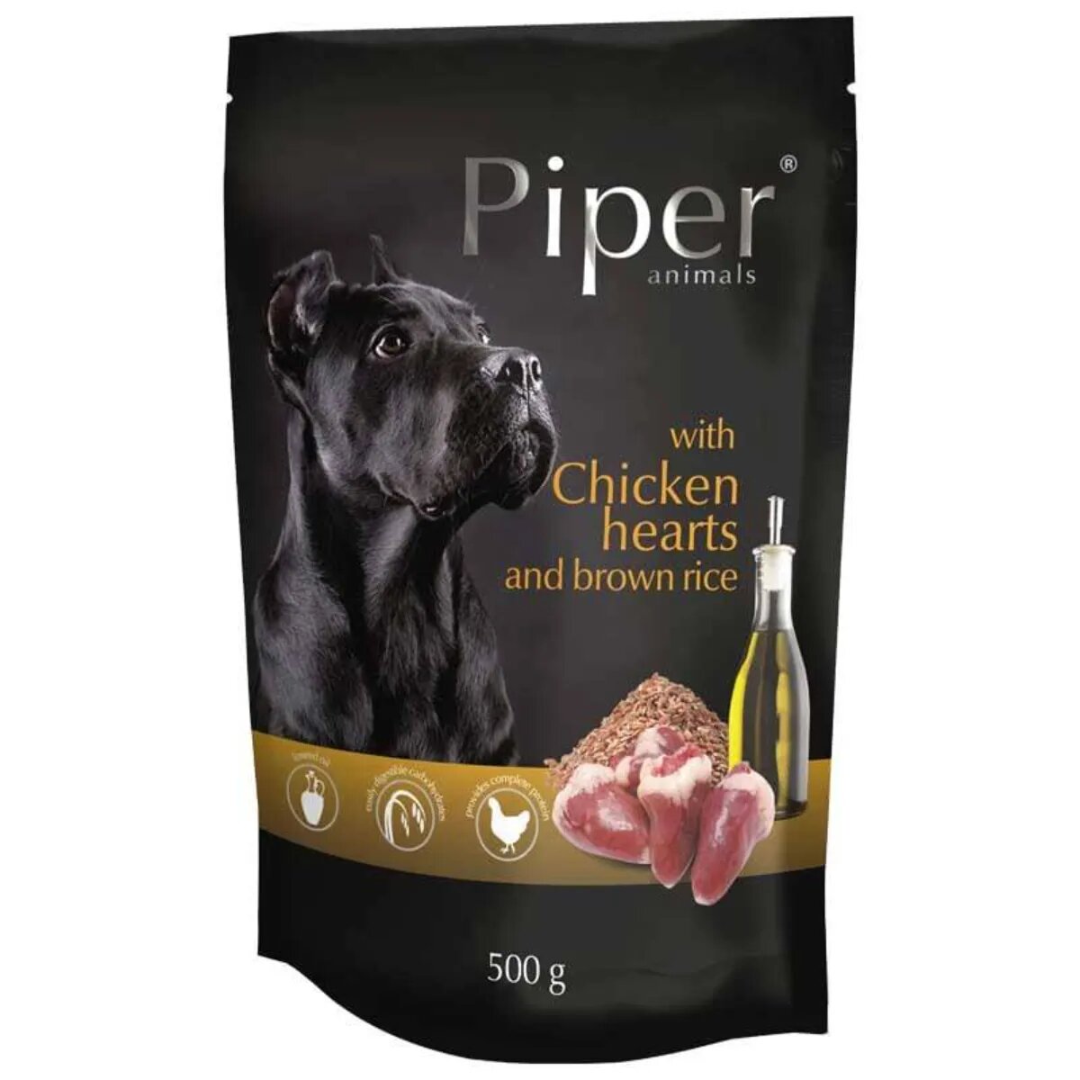 Piper Animals XS-XL Inimi de Pui și orez brun plic hrană umedă câini (în aspic) 500g