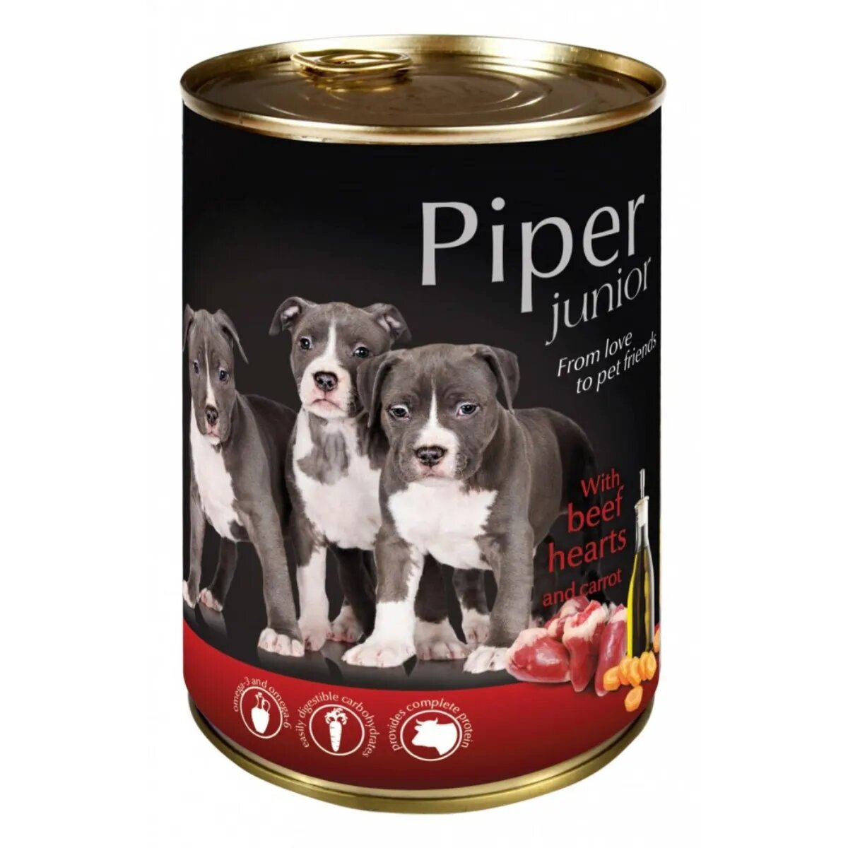 Piper Junior XS-XL Inimă de Vită și Morcov conservă hrană umedă fără cereale câini junior (în aspic) 400g
