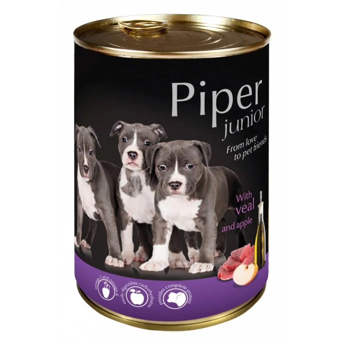 Piper Junior XS-XL Vițel și Măr conservă hrană umedă fără cereale câini junior (în aspic) 400g