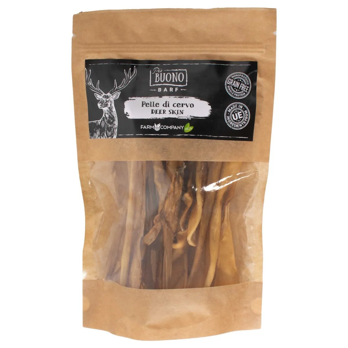 PIU BUONO Piele Uscata de Caprioara XS-XL punguță recompense câini 250g
