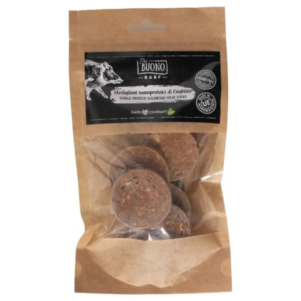 PIU BUONO Single Protein Meat Coins XS-XL Mistreț punguță recompense monoproteice BARF câini 80g