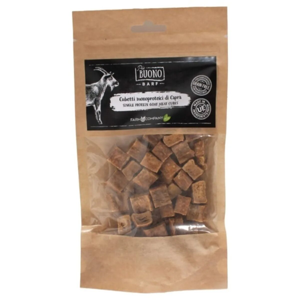 PIU BUONO Single Protein Meat Cubes XS-XL Capră punguță recompense monoproteice BARF câini 70g