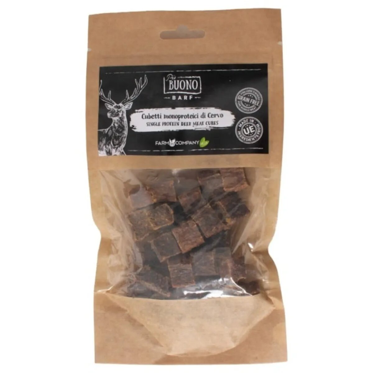PIU BUONO Single Protein Meat Cubes XS-XL Căprioară punguță recompense monoproteice BARF câini 70g