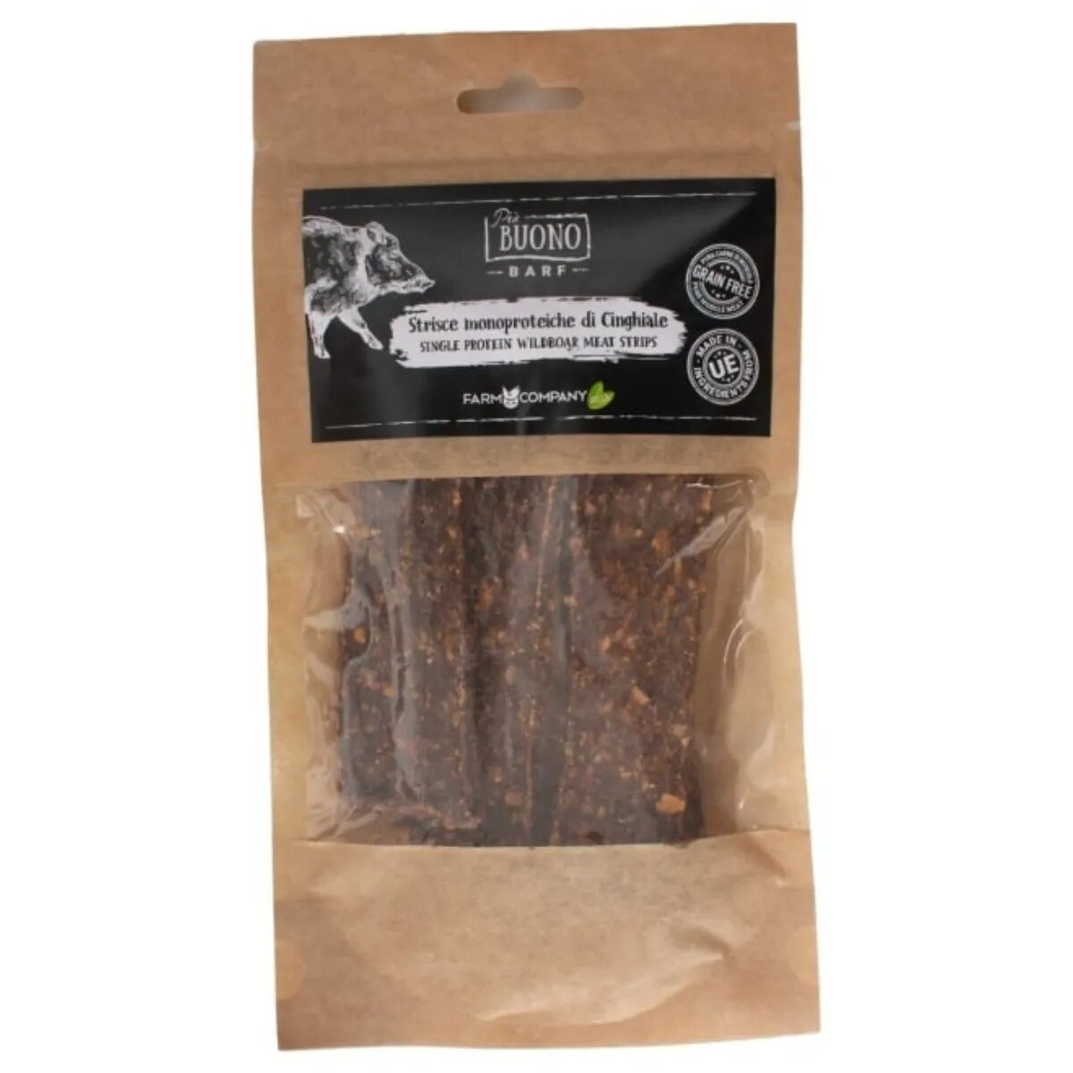 PIU BUONO Single Protein Meat Strips XS-XL Mistreț punguță recompense monoproteice BARF câini 70g
