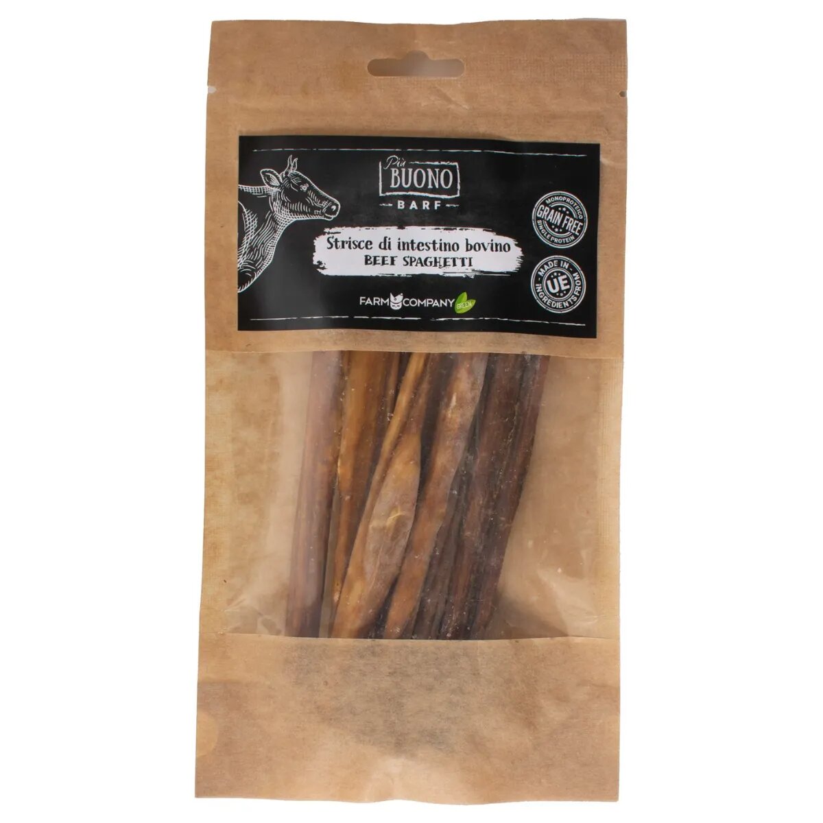 PIU BUONO Strips Intestine de Vita XS-XL punguță recompense câini 50g