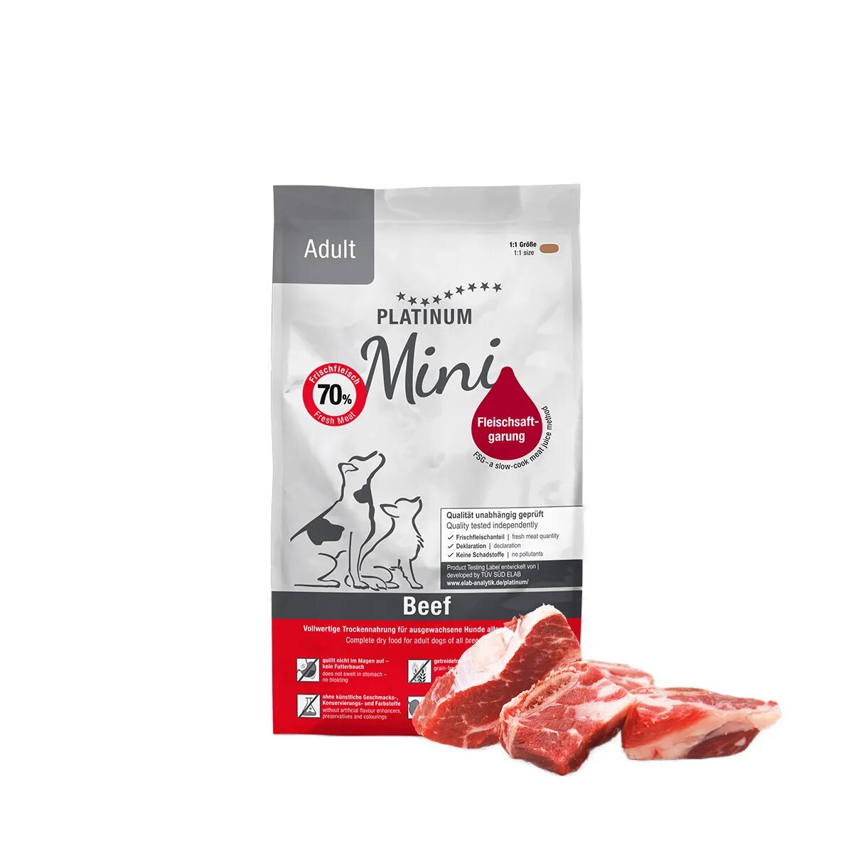 Platinum Adult Mini XS-S Vită hrană uscată fără cereale câini semimoist 900g