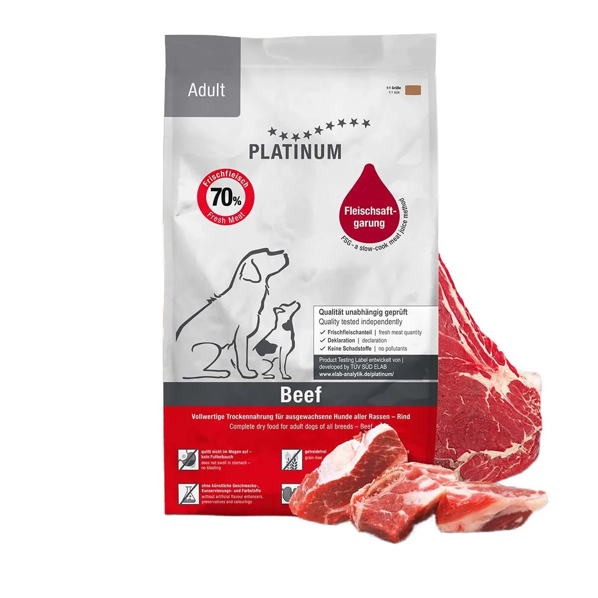 Platinum Adult XS-XL Vită hrană uscată fără cereale câini semimoist 5kg