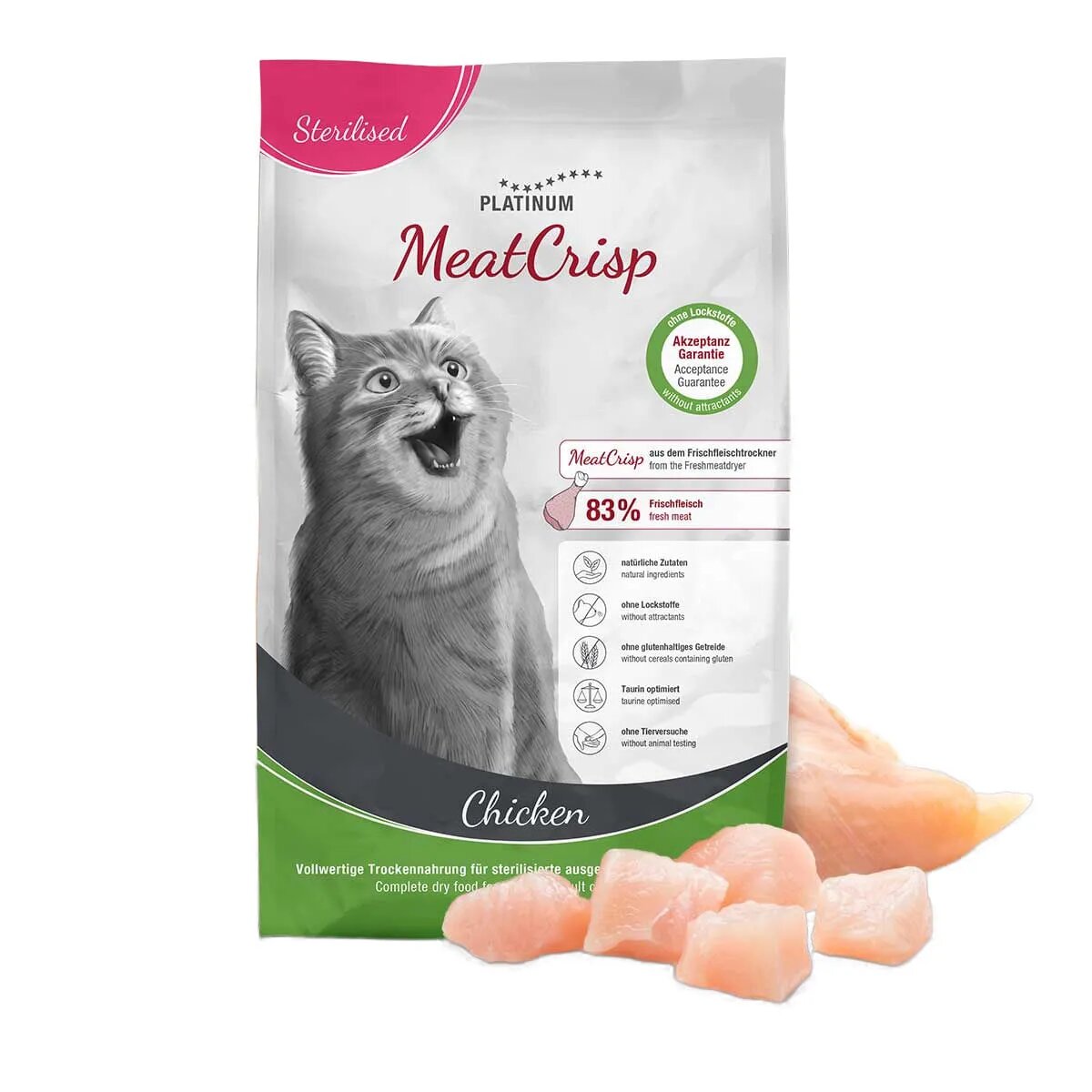 Platinum MeatCrisp Sterilised Pui hrană uscată pisici sterilizate deshidratat 1.5kg