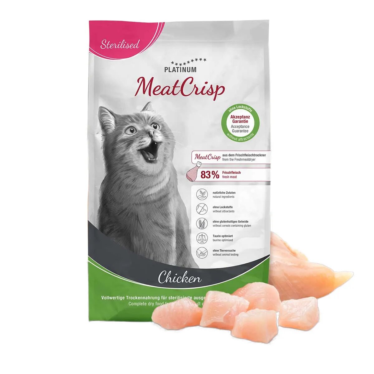 Platinum MeatCrisp Sterilised Pui hrană uscată pisici sterilizate deshidratat 3kg
