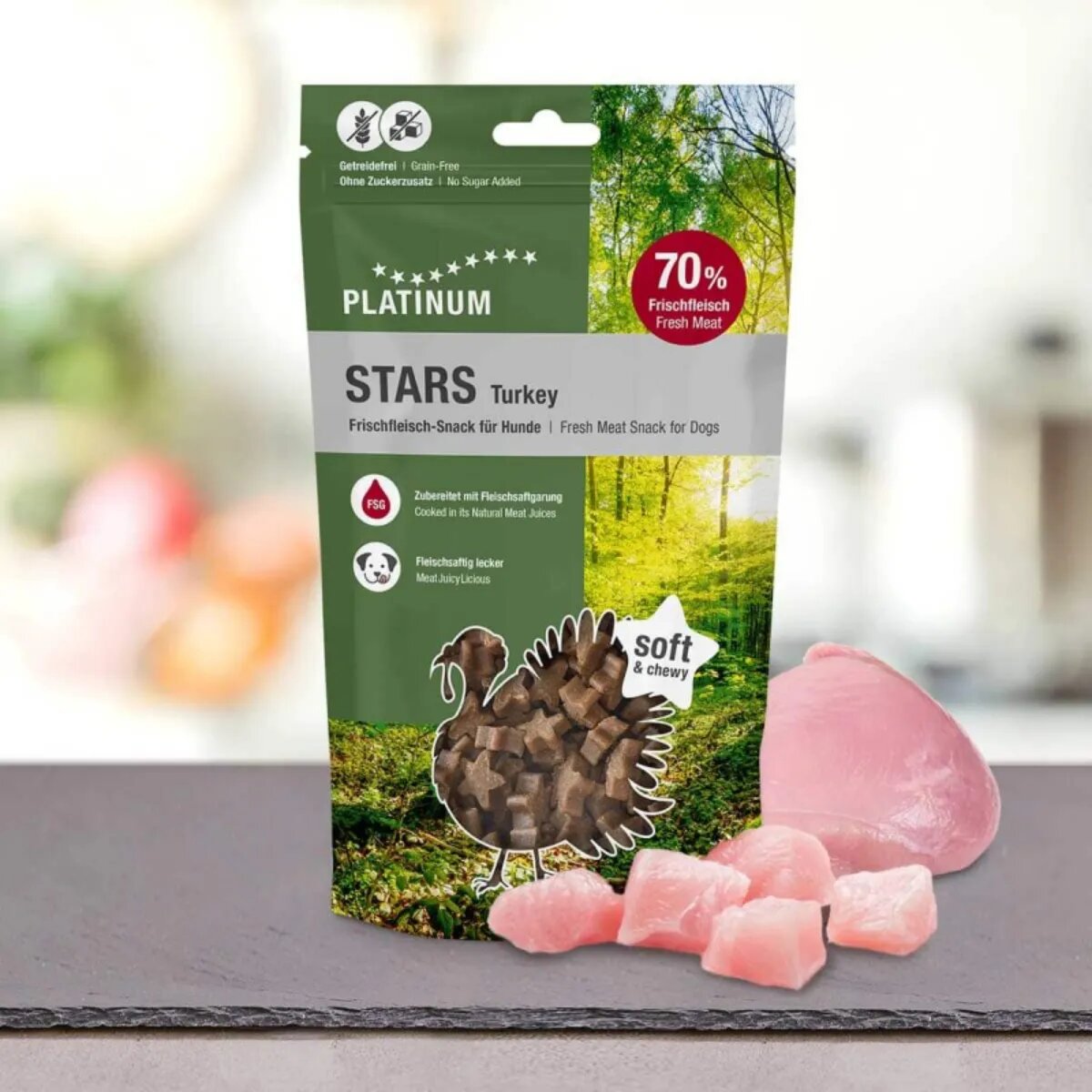 Platinum Stars XS-XL Curcan punguță recompense fără cereale câini 185g