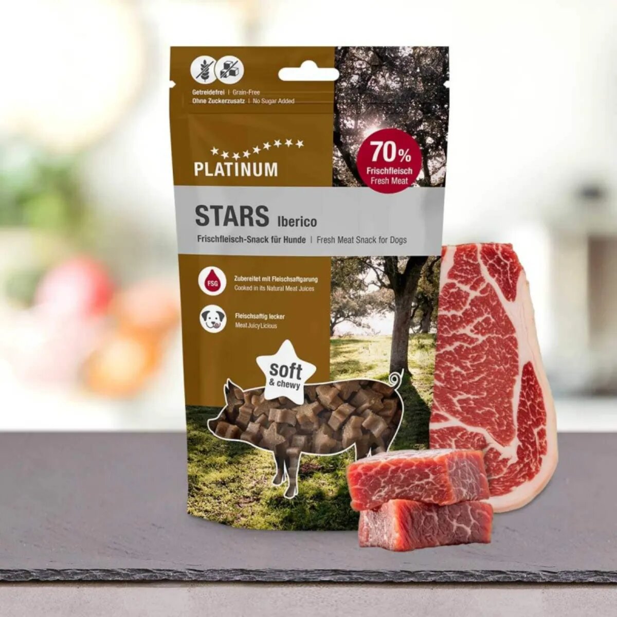 Platinum Stars XS-XL Iberico punguță recompense fără cereale câini 185g