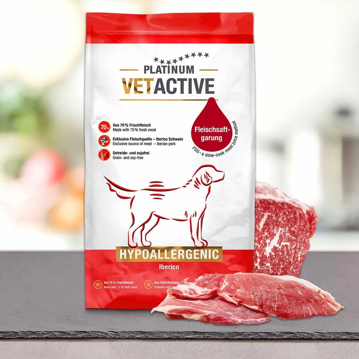 Platinum Vetactive Hipoalergenic XS-XL Iberico hrană uscată monoproteică fără cereale câini alergii semimoist 1.5kg