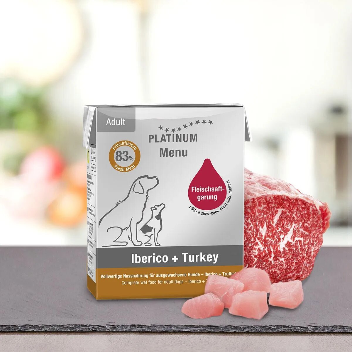 Platinum XS-XL Iberico și Curcan tetra pack hrană umedă fără cereale câini (în suc propriu) 185g