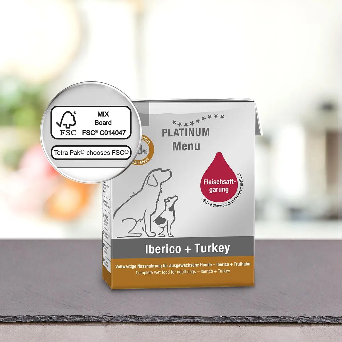 Platinum XS-XL Iberico și Curcan tetra pack hrană umedă fără cereale câini (în suc propriu) 185g