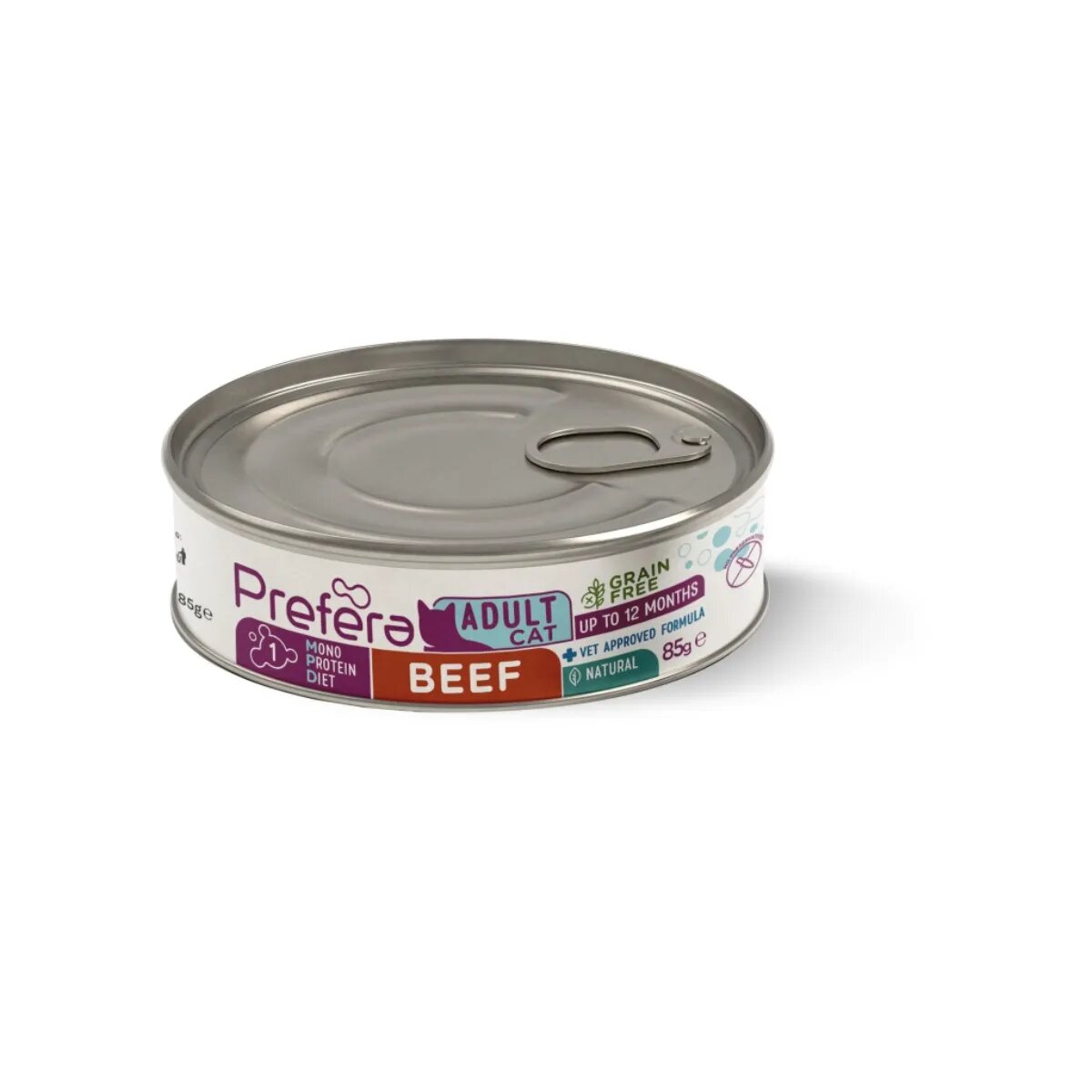 PREFERA MPD Vită dietă veterinară conservă hrană umedă monoproteică fără cereale pisici (în suc propriu) 85g