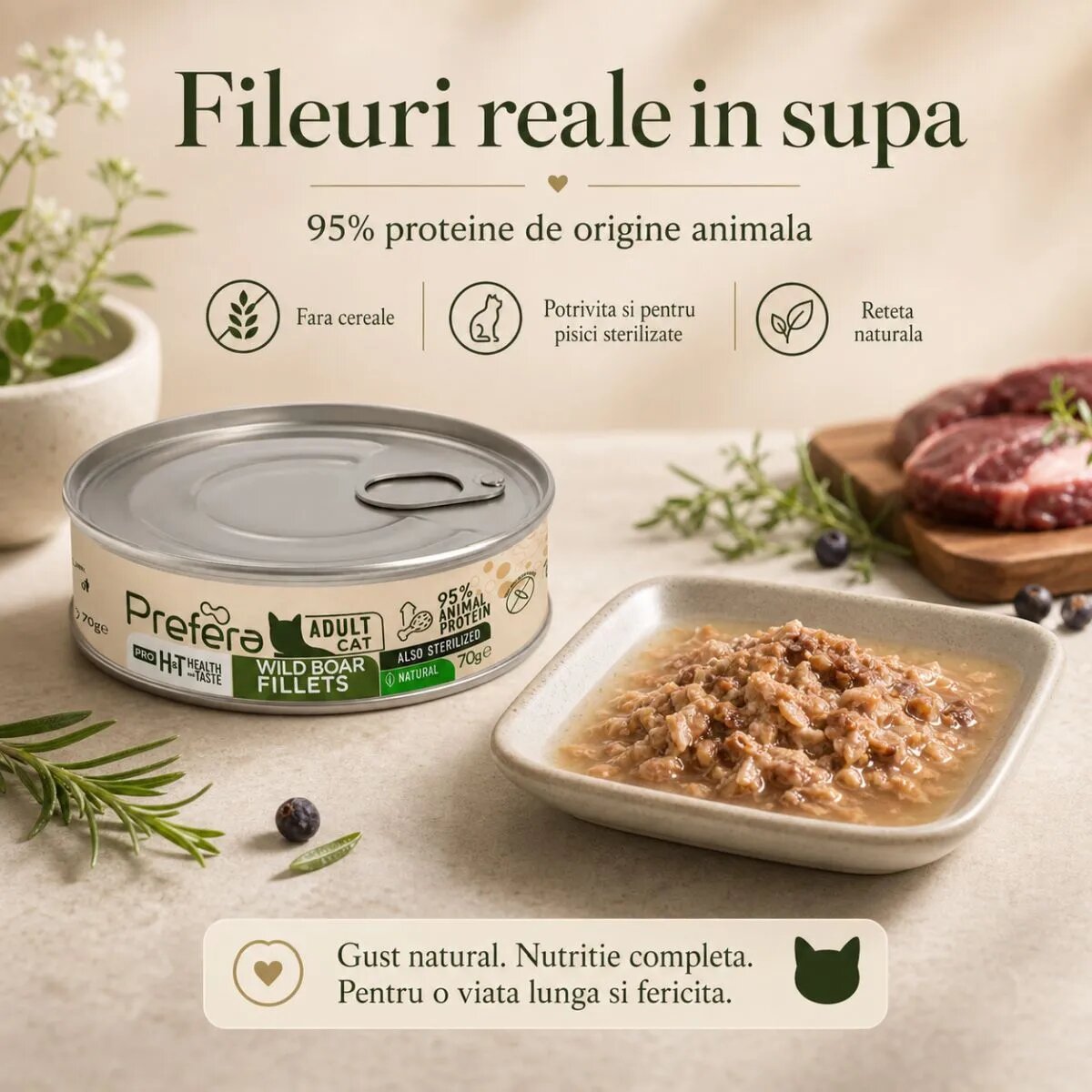PREFERA Pro H&T Fillets Mistreț conservă hrană umedă fără cereale pisici (în supă) 70g
