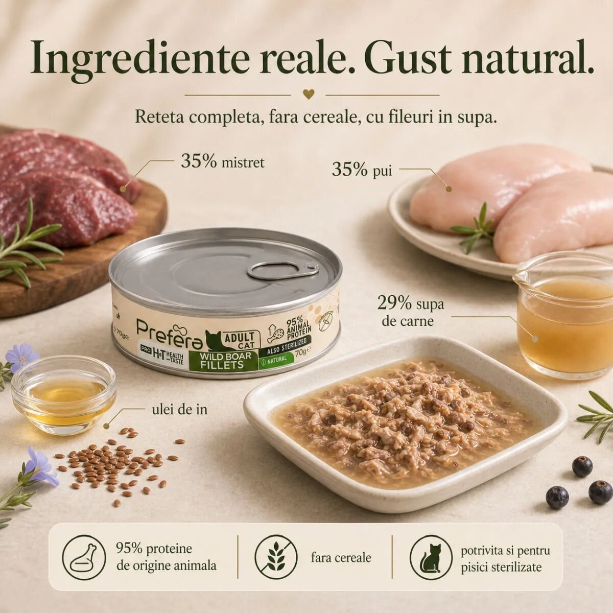 PREFERA Pro H&T Fillets Mistreț conservă hrană umedă fără cereale pisici (în supă) 70g