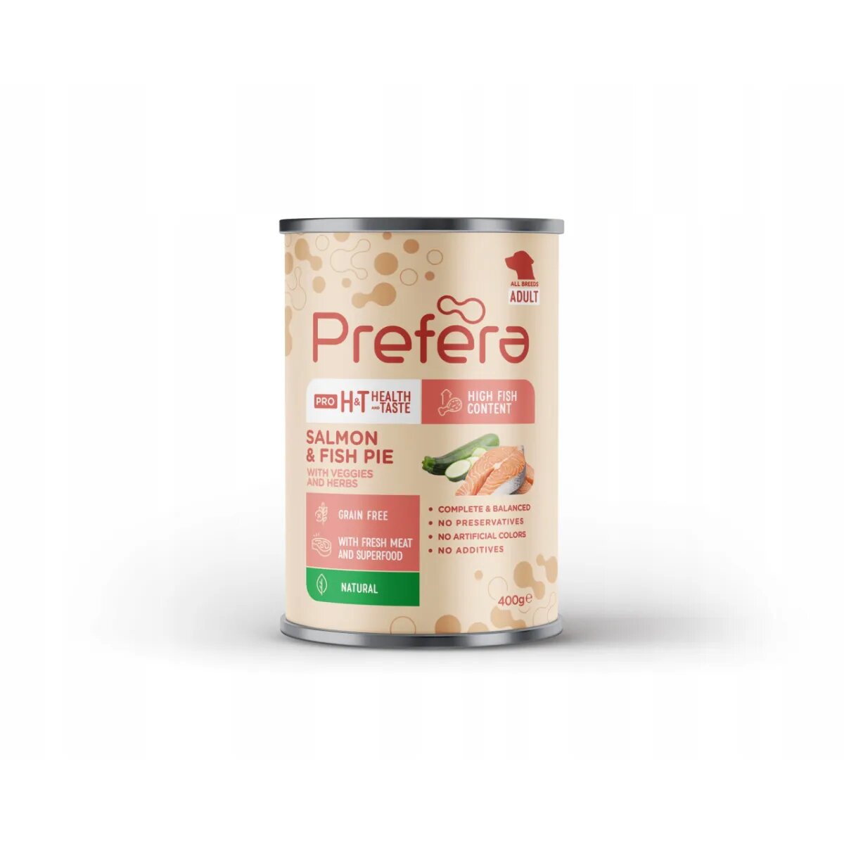 PREFERA Pro H&T Fish Pie XS-XL Somon și Zucchini conservă hrană umedă fără cereale câini (pate) 400g