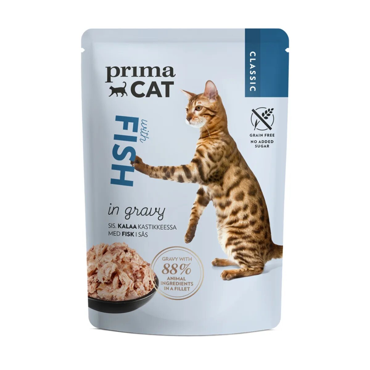 PRIMA CAT Classic Pește plic hrană umedă fără cereale pisici (în sos) bax 85g x 28buc