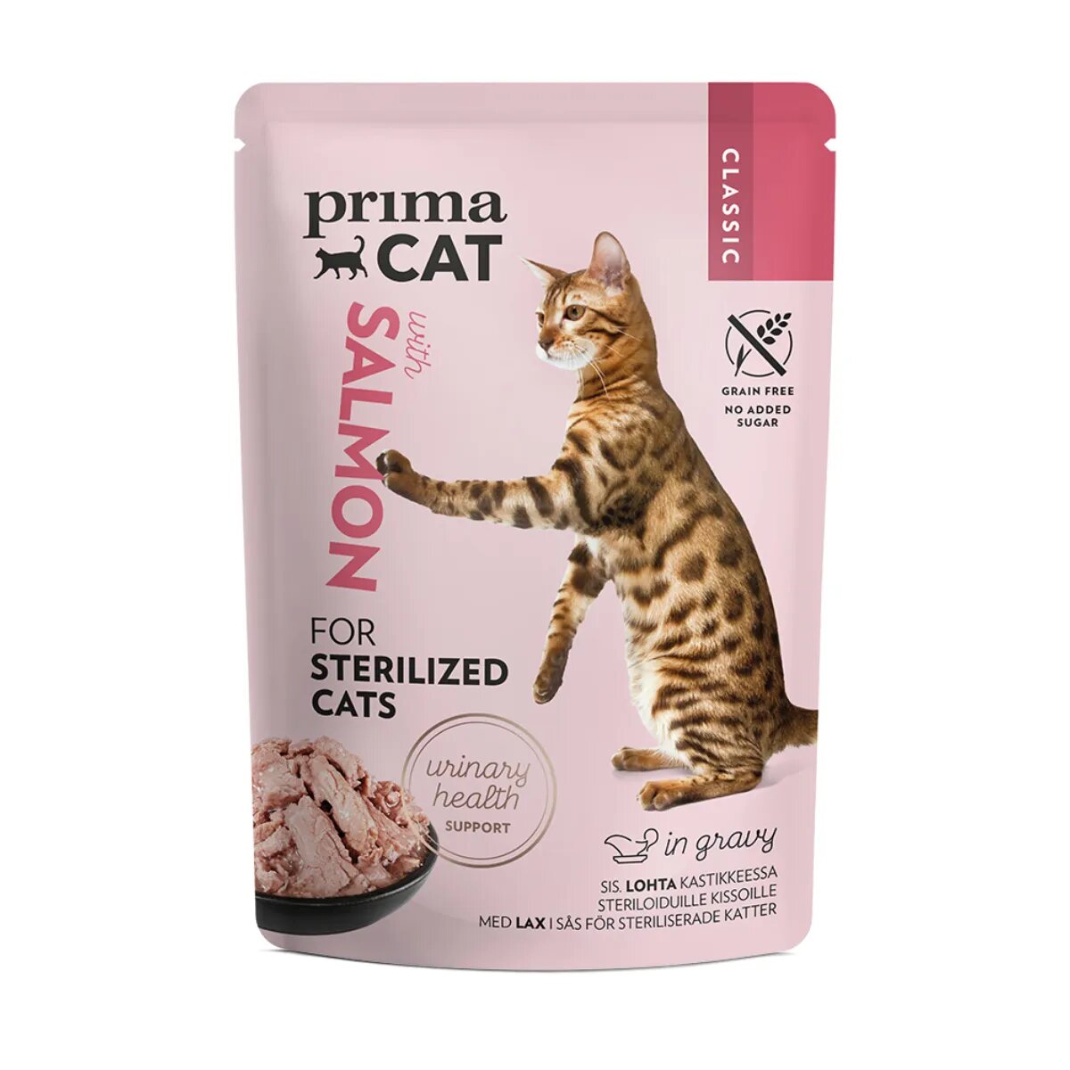 PRIMA CAT Classic Sterilised Somon plic hrană umedă fără cereale pisici sterilizate (în sos) bax 85g x 28buc