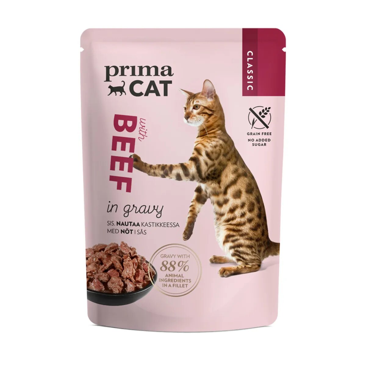 PRIMA CAT Classic Vită plic hrană umedă fără cereale pisici (în sos) bax 85g x 28buc