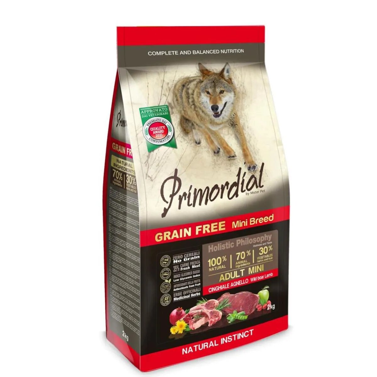 Primordial Holistic Mini XS-S Mistreț și Miel hrană uscată fără cereale câini 2kg