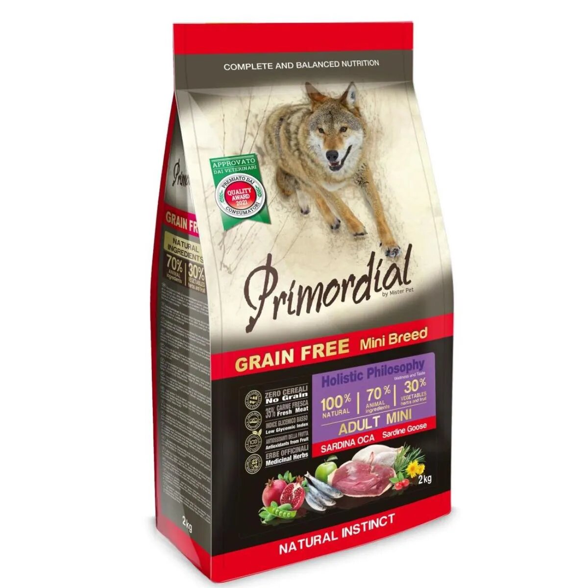 Primordial Holistic Mini XS-S Sardine și Gâsca hrană uscată fără cereale câini 2kg