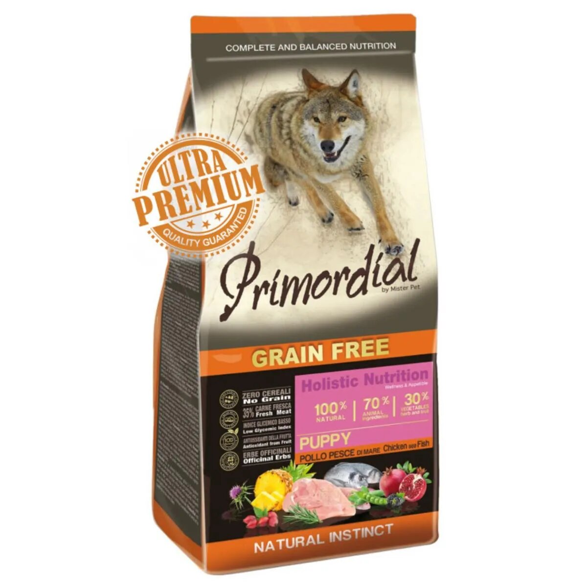 Primordial Holistic Puppy XS-XL Pui și Pește hrană uscată fără cereale câini junior 12kg
