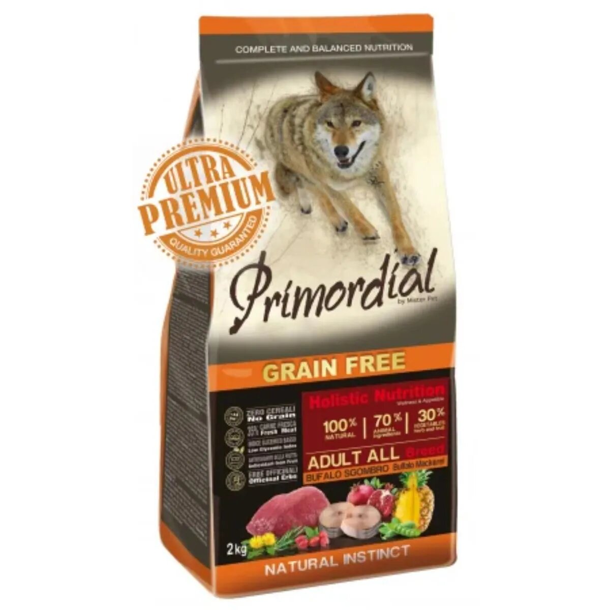Primordial Holistic XS-XL Bizon și Macrou hrană uscată fără cereale câini 12kg