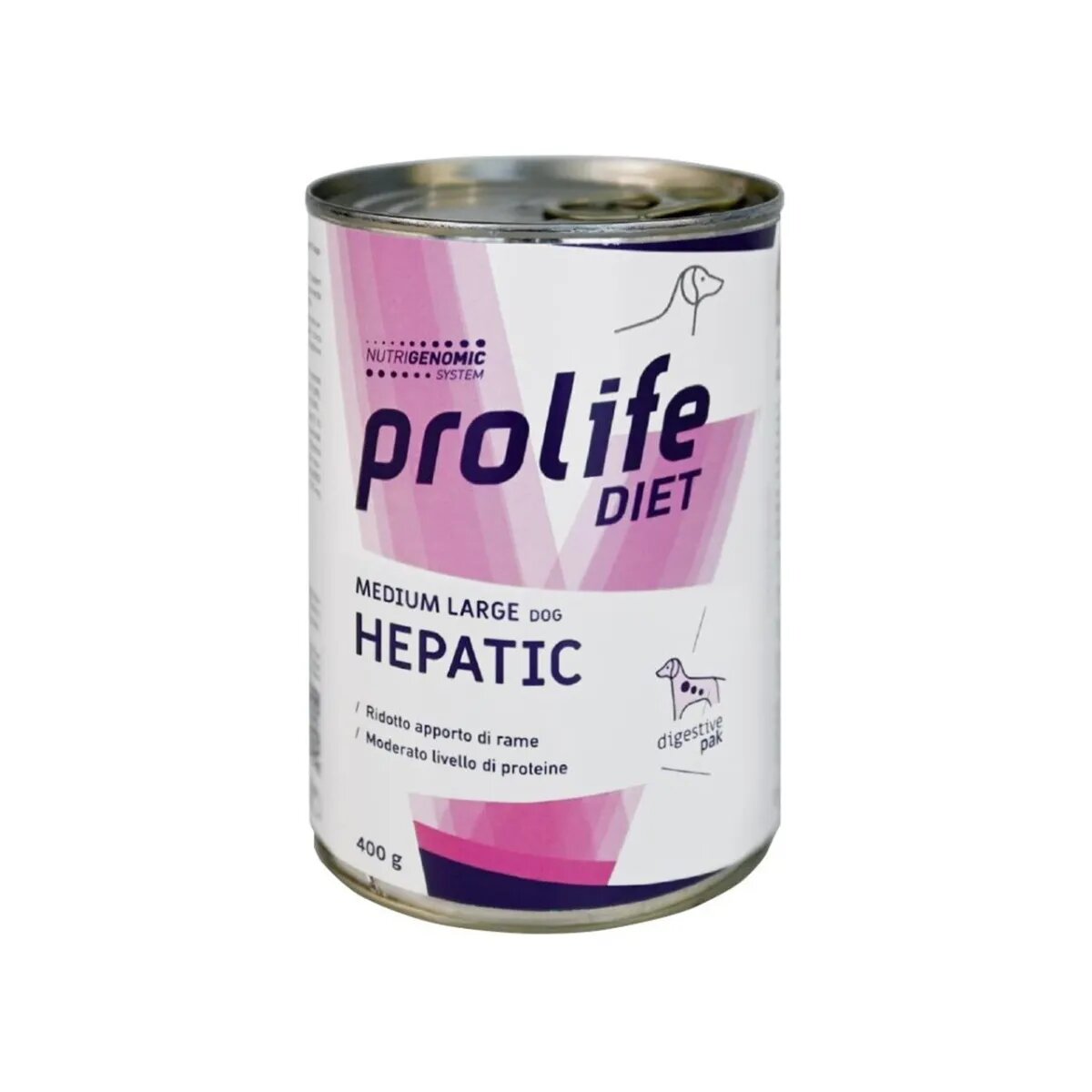 Prolife Diet Hepatic M-XL Pui și Porc dietă veterinară conservă hrană umedă fără cereale câini sistem hepatic (în aspic) 400g