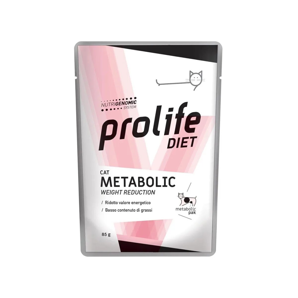 Prolife Diet Metabolic Weight Reduction Pui dietă veterinară plic hrană umedă pisici obezitate & diabet (în aspic) bax 85g x 12buc