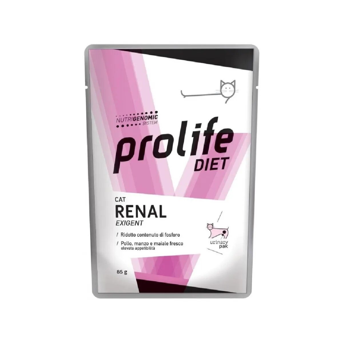 Prolife Renal Exigent Pui Vită și Porc dietă veterinară plic hrană umedă pisici sistem renal apetit capricios (în aspic) bax 85g x 12buc
