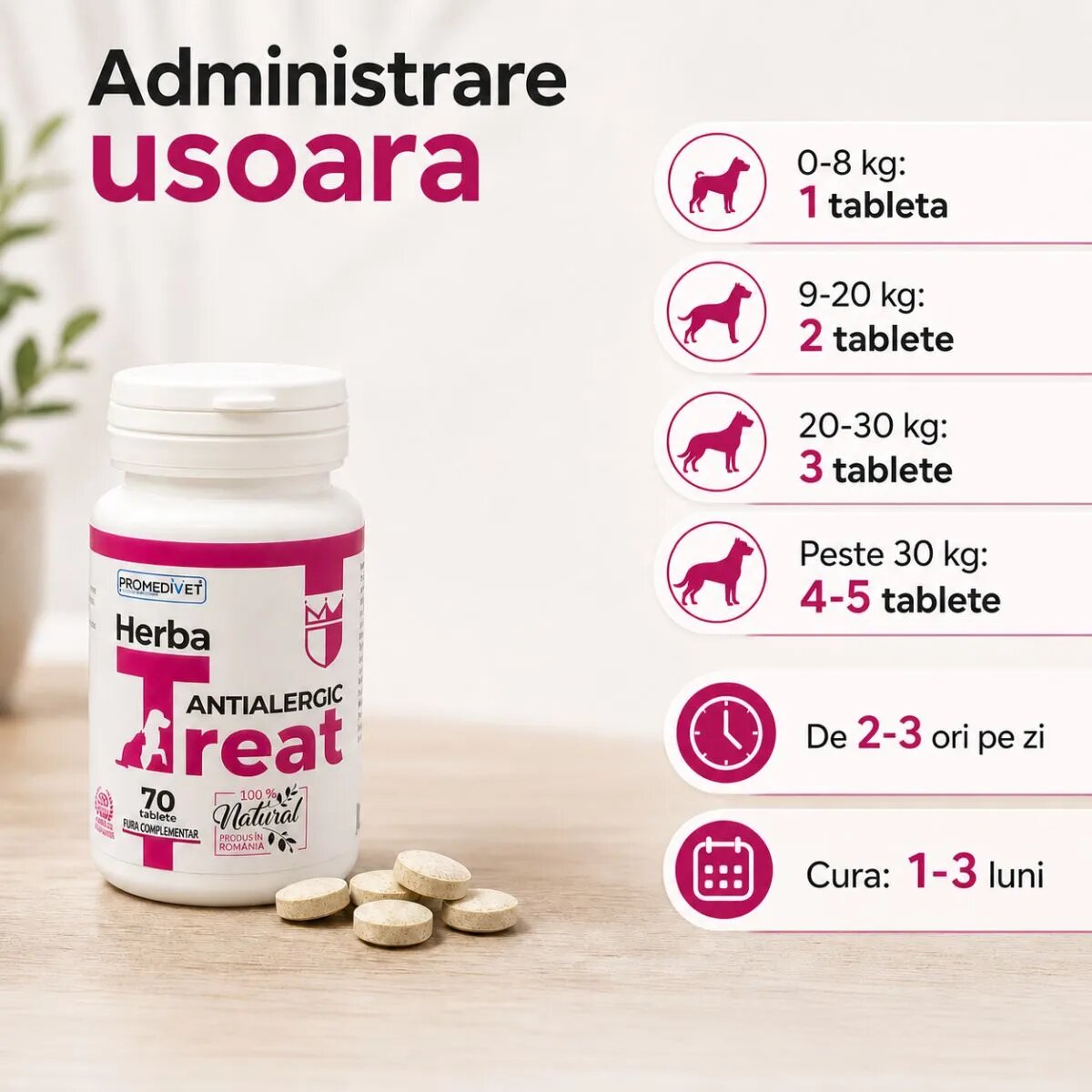 Promedivet Herba-Treat Antialergic supliment sistem imunitar & alergii câini comprimate Herba-Treat Antialergic XS-XL supliment sistem imunitar & alergii câini și pisici flacon 70 comprimate