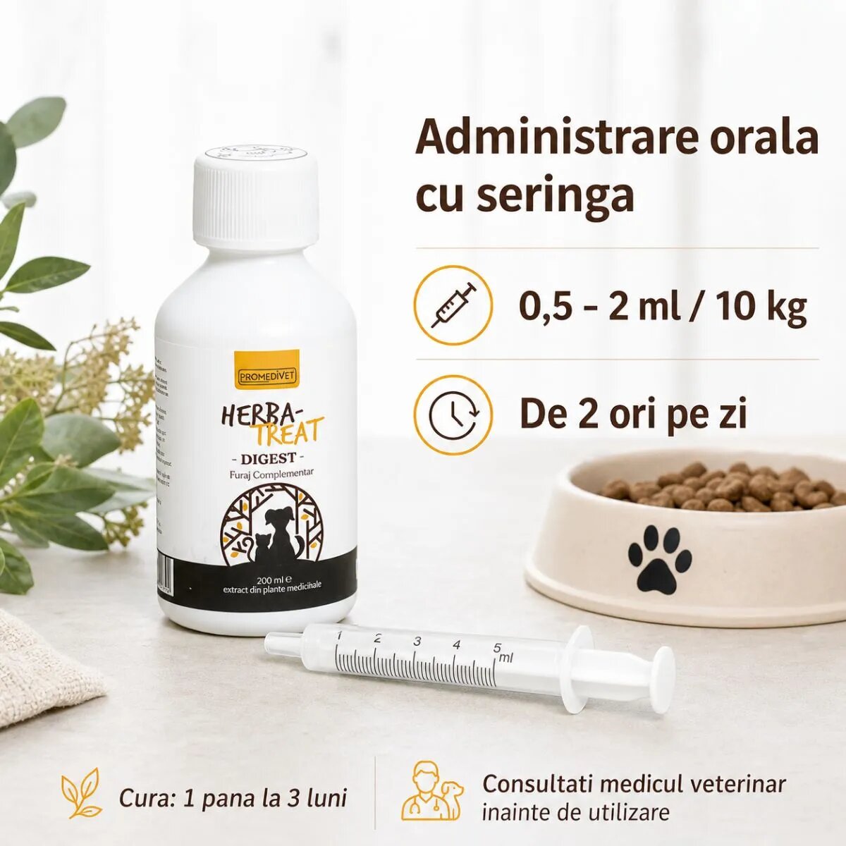 Promedivet Herba-Treat Digest Hepatoprotector supliment sistem digestiv câini suspensie orală Herba-Treat Digest Hepatoprotector XS-XL supliment sistem digestiv câini și pisici flacon 200ml suspensie orală