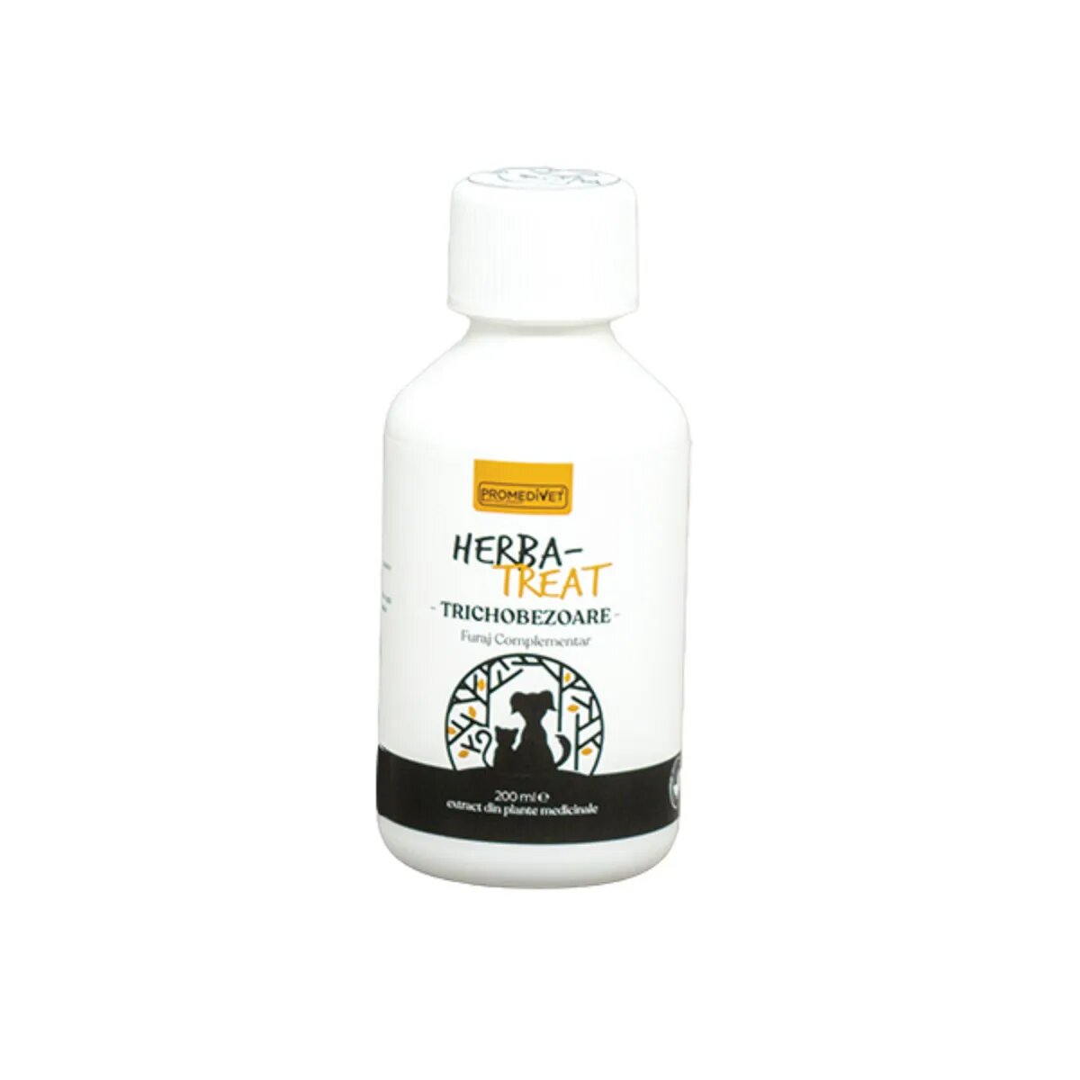 Promedivet Herba-Treat Trichobezoare supliment sistem digestiv limitarea ghemurilor de blană câini suspensie orală Herba-Treat Trichobezoare XS-XL supliment sistem digestiv limitarea ghemurilor de blană câini și pisici flacon 200ml sus