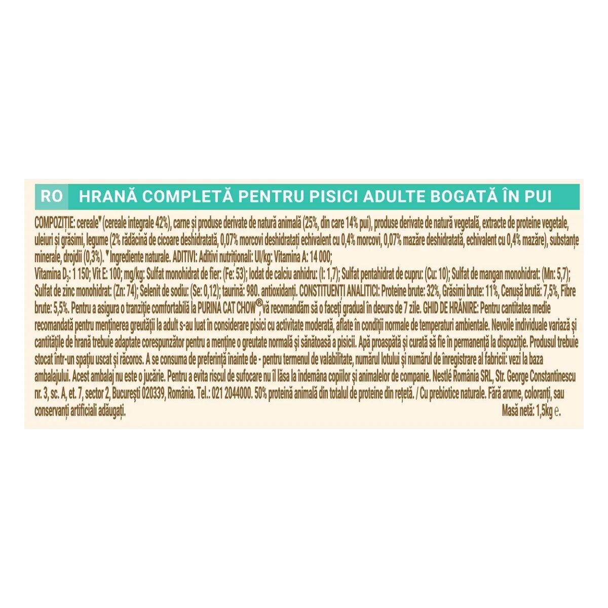 Purina Cat Chow Hairball Control Pui hrană uscată pentru pisici limitarea ghemurilor de blană 1.5kg