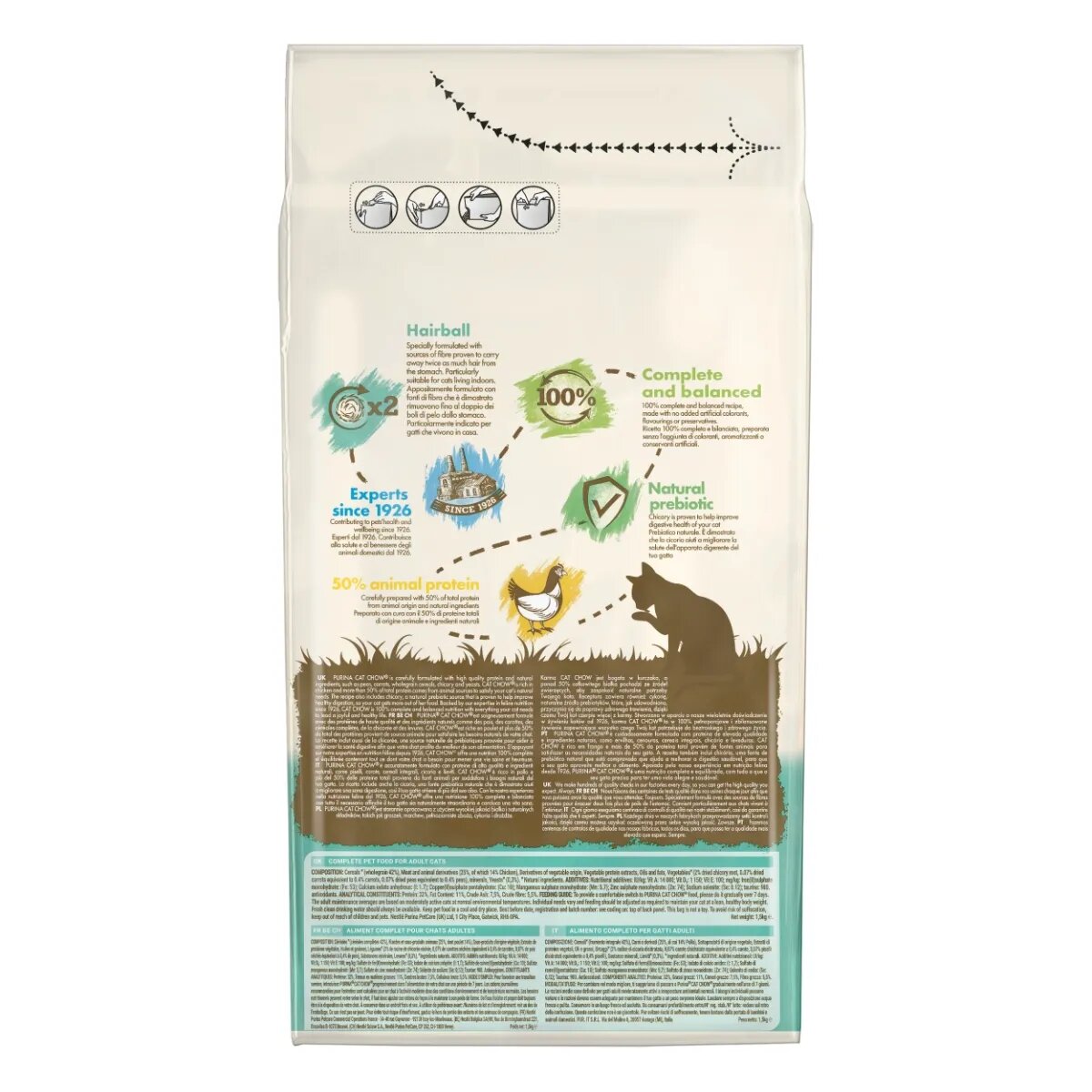 Purina Cat Chow Hairball Control Pui hrană uscată pentru pisici limitarea ghemurilor de blană 1.5kg