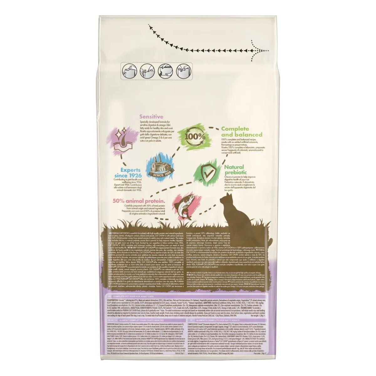 Purina Cat Chow Sensitive Somon hrană uscată pentru pisici sensibilități digestive 1.5kg
