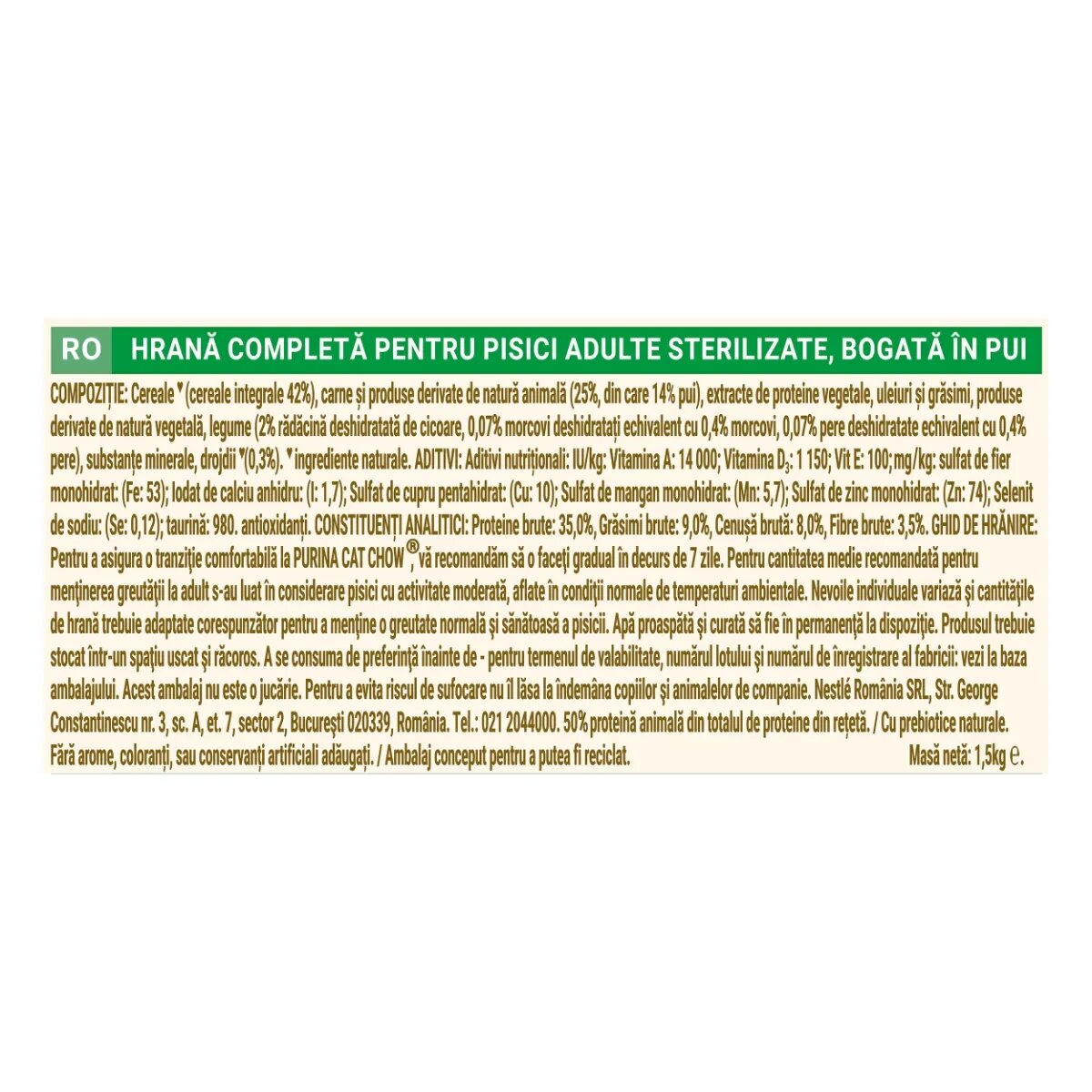 Purina Cat Chow Sterilised Pui hrană uscată pentru pisici sterilizate 1.5kg