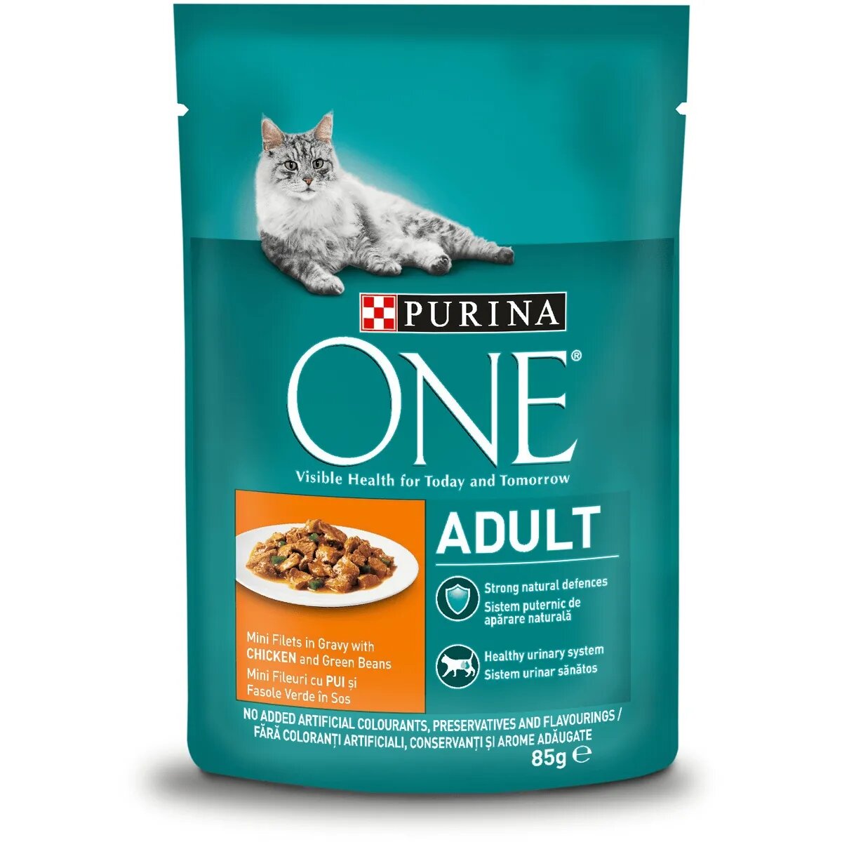Purina ONE Adult Pui cu Fasole Verde plic hrană umedă pisici (în sos) 85g