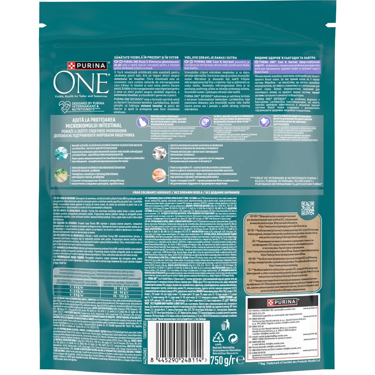 Purina ONE Coat & Hairball Pui hrană uscată pisici piele & blană limitarea ghemurilor de blană 750g