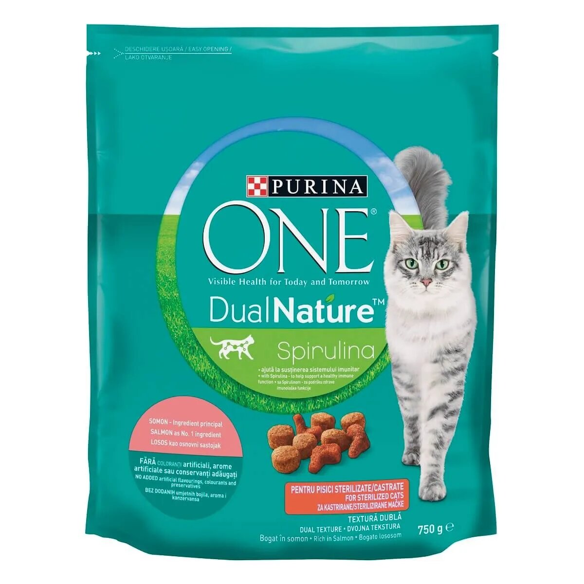 Purina ONE DualNature Somon hrană uscată pisici sterilizate 750g