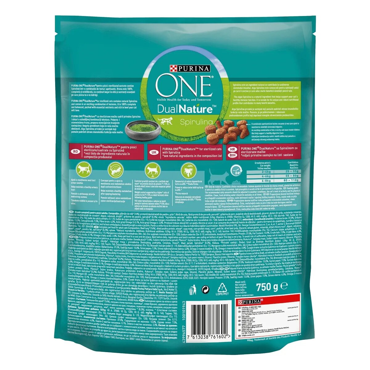 Purina ONE DualNature Vită hrană uscată pisici sterilizate 750g