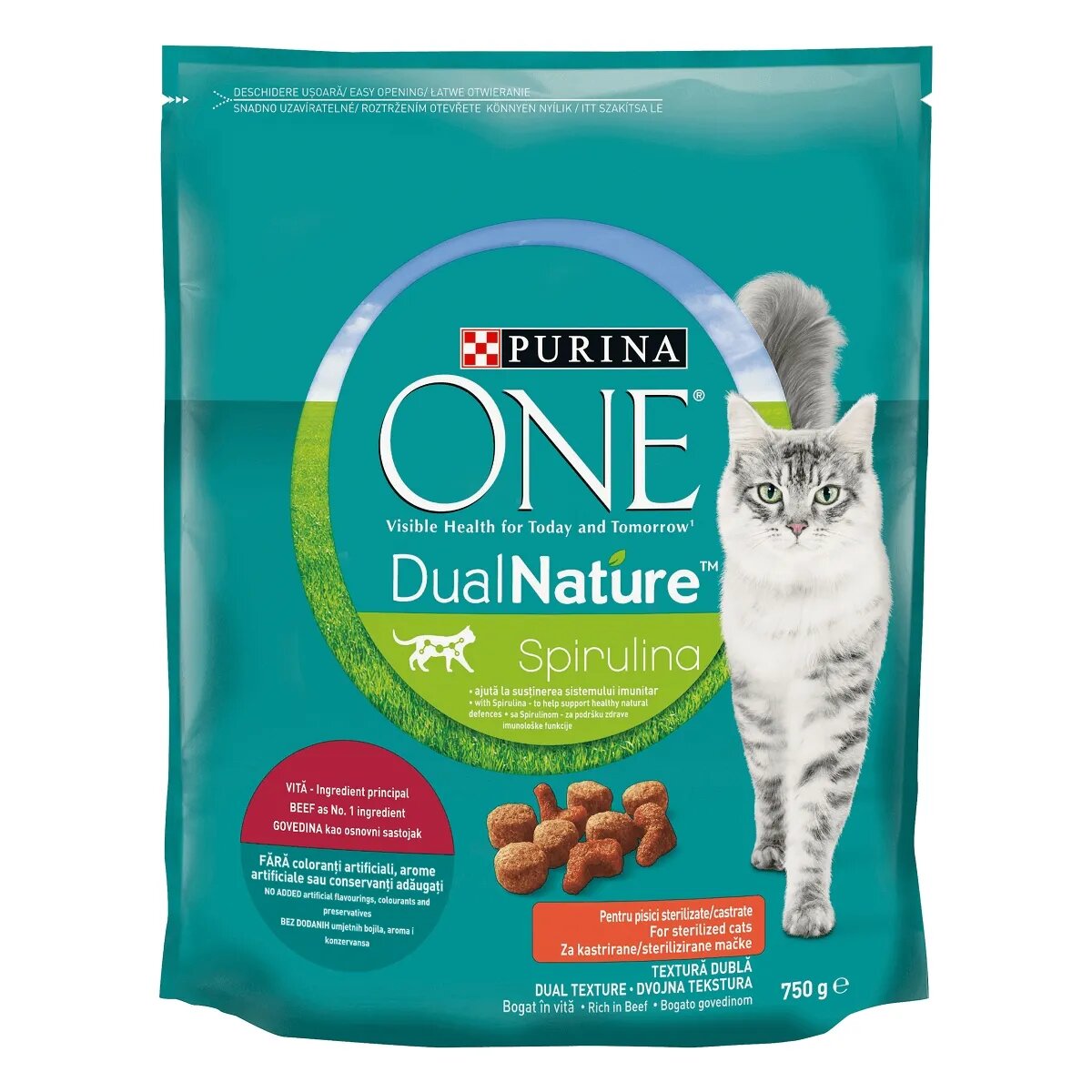 Purina ONE DualNature Vită hrană uscată pisici sterilizate 750g