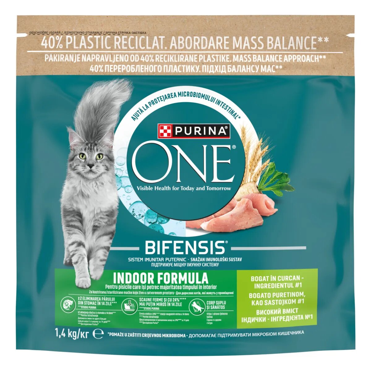 Purina ONE Indoor Curcan și Cereale Integrale hrană uscată pisici 1.4kg
