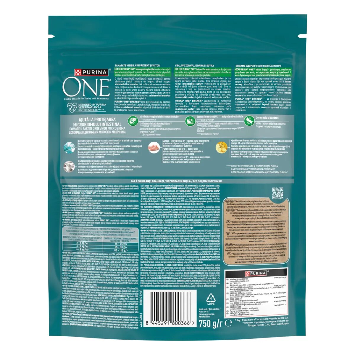 Purina ONE Indoor Curcan și Cereale Integrale hrană uscată pisici 750g