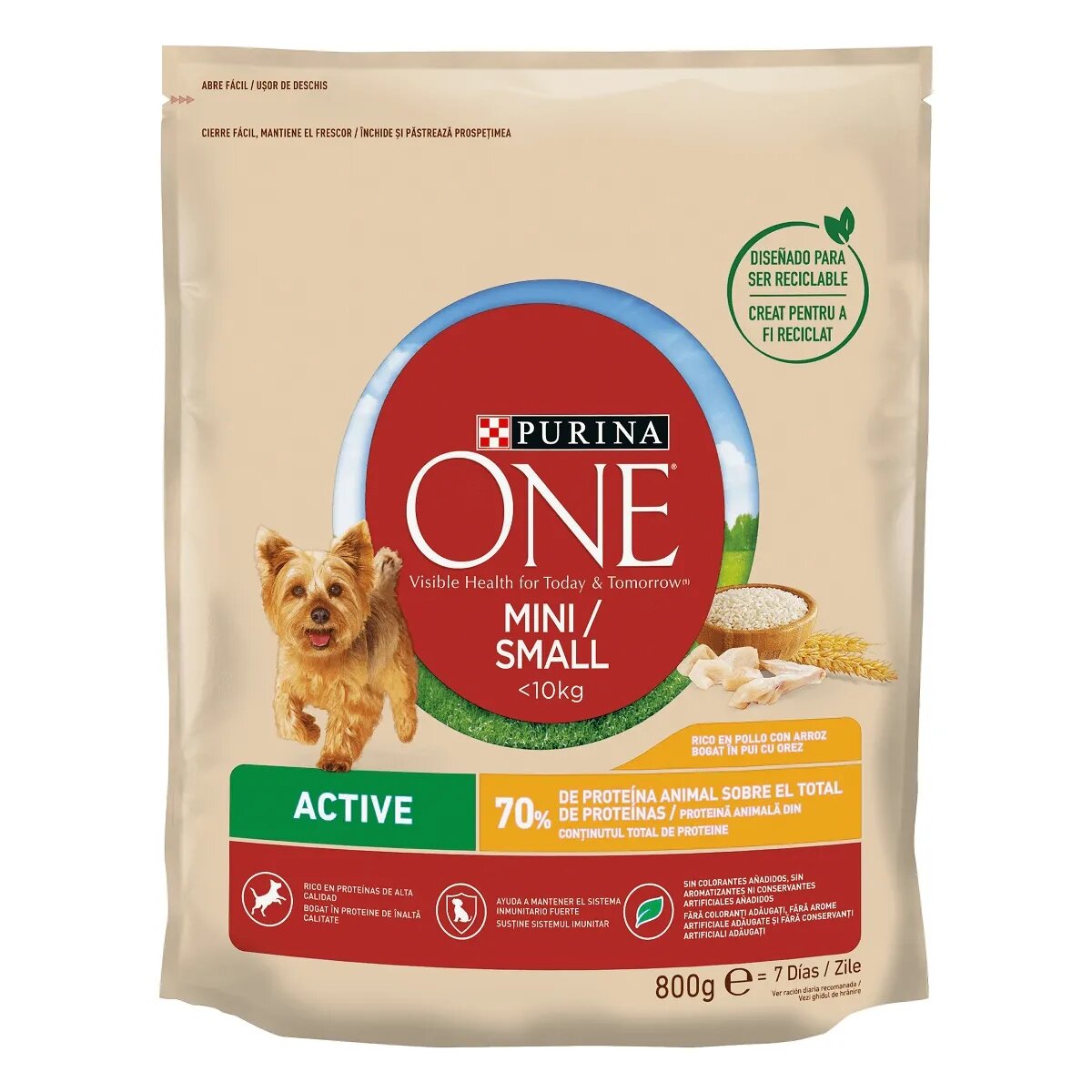 Purina ONE Mini Active Pui cu Orez hrană uscată câini activitate intensă 800g