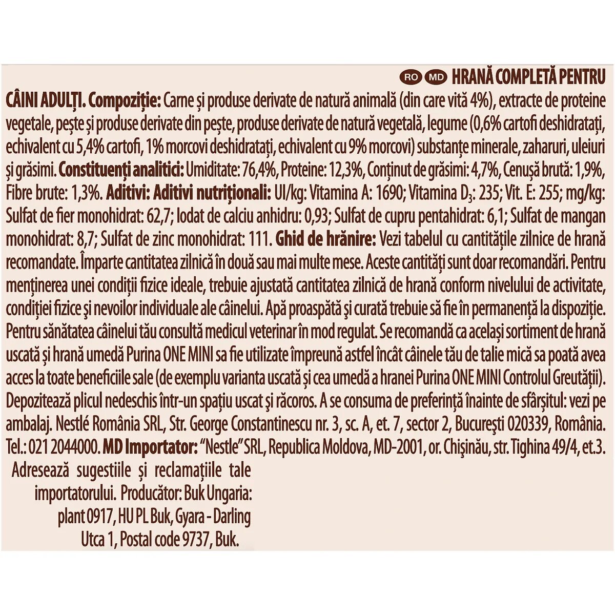 Purina ONE Mini Active Vită cu Cartofi hrană umedă câini activitate intensă (în sos) Mini Active Vită cu Cartofi plic hrană umedă câini activitate intensă (în sos) 85g