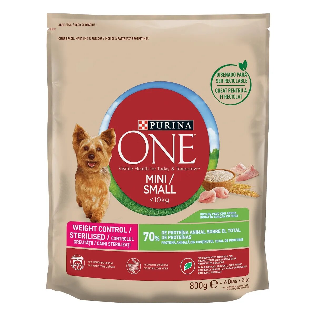 Purina ONE Mini Controlul Greutății Curcan cu Orez hrană uscată câini managementul greutății 800g